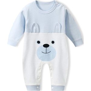 BoefieBoef Schattige Baby Dieren Romper Beer Blauw Boxpakje - Zacht Katoenen Babykleding 0-12 Maanden - Jumpsuit Kinderen - Pyjama - Speelpak - Outfit - Babybody - Babypakje Drukknoopsluiting - Jongen & Meisje - Perfect Kraamcadeau - 0-1 jaar