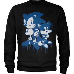 Sonic The Hedgehog Sweater/trui -XL- Sonic & Tails Sprayed Zwart