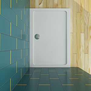 Aica 140x70x3cm witte douchebak, rechthoekige，gemaakt van een mengsel van natuursteen en hars, antislip, antibacterieel, met douchegoot rooster, verkrijgbaar in verschillende maten