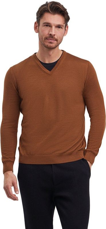 FALKE Basic New Merino V-Neck elegante klassieker wol trui heren bruin - maat S