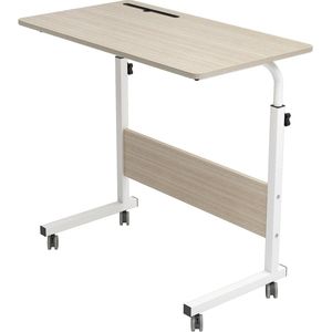 In hoogte verstelbare laptop tafel, computer bureau met tablet gleuf, 80 x 40 cm, PC tafel, sofa tafel, verzorgingstafel, bijzettafel met wielen, wit esdoorn, 05#3-80MP-BH.