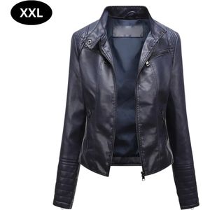 Nivard Leren Jas - Leather Jacket - Lederen Jas - Bomberjack - Pilotenjack - Blazer - Biker - Motorjas - Motormuis - Dames - Blauw XS