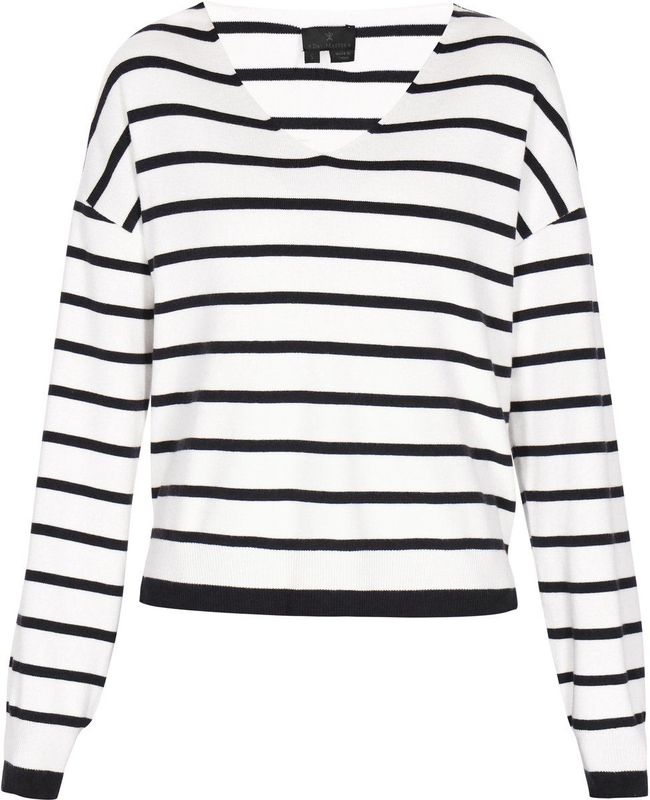 DreiMaster - Klassik - Trui - Marine/Wit - V-hals - Gestreept