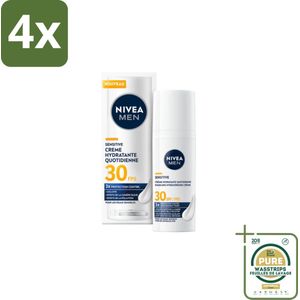 NIVEA MEN – Gezichtscrème – Sensitive, Gevoelige huid, SPF30 – 50 ml - Voordeelverpakking - 4 stuks - SPF30 - Zonbescherming
