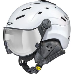 CP Helmets Camurai Parelwit Glanzend met Glanzend Witte Vario Spiegel Vizier - Skihelm - 56-58 cm omtrek