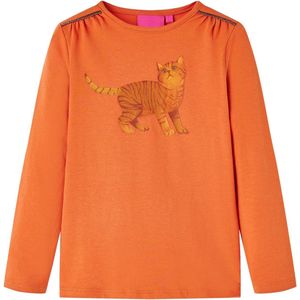 vidaXL - Kindershirt - met - lange - mouwen - 128 - oranjebruin