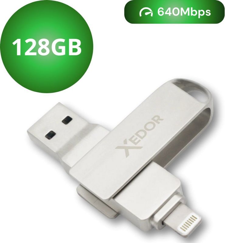 Xedor - Lite - USB-stick - 128 GB - Lightning- en USB-A 3.2 Gen 1