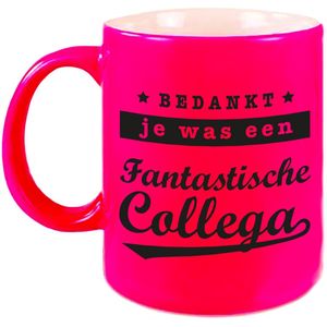 Collega cadeau mok / beker bedankt je was een fantastische collega - neon roze - afscheid / pensioen cadeau