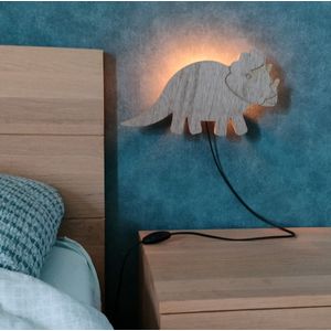 Houten nachtlamp met schakelaar - Dino - Triceratops