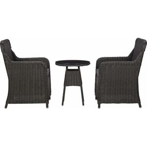 vidaXL - 3-delige - Bistroset - met - kussens - poly - rattan - zwart