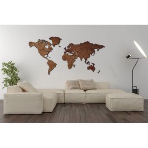 Houten Wereldkaart Groot PREMIUM | ECHT HOUT - Donkere kleur - Volledig Duurzaam - Landkaart - 170 x 85 CM - Wanddecoratie - Muurdecoratie- Design