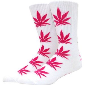 Jumada's - Wietsokken - Cannabissokken - Wiet - Cannabis - wit-roze - Unisex sokken - Maat 36-45
