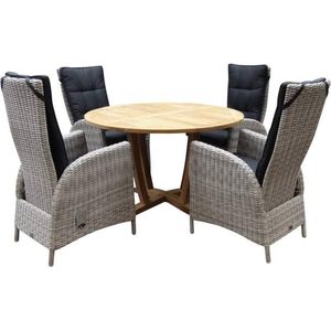 Legand Menorca dining tuinset Ø 120 cm verstelbaar 5-delig wit grijs