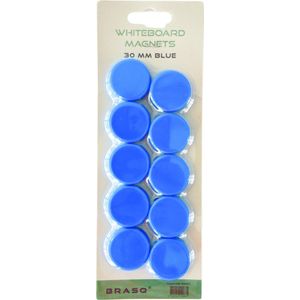 BRASQ Magneten Voor Whiteboard, Magneetbord, Memobord of Magnetisch Tekenbord - Blauw 30mm - 10 stuks