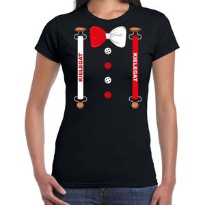 Carnaval t-shirt Kielegat bretels en strik voor dames - zwart - Breda - Carnavalsshirt / verkleedkleding XS