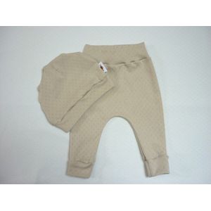 Oogappel Tricot Ajour Unisex Newborn Set (2-delig) Broekje en Mutsje Maat 62-Beige