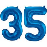 Cijfer ballonnen - Verjaardag versiering 35 jaar - 85 cm - blauw