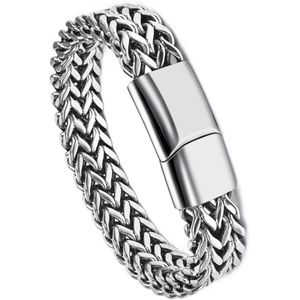 Victorious Zilveren Armband Heren – Gevlochten Zilver en Magnetische Schuifsluiting – Zilver – 20cm