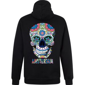 Zwarte Neon Sweater Trui Skull Tattoo M- day of the dead - dag van de doden -