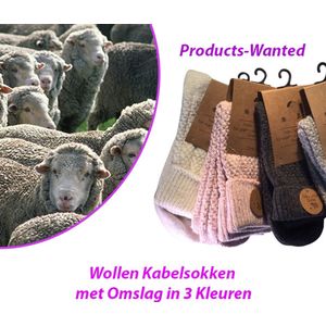 6-Paar Wollen Kabelsokken met Omslag in 3 Kleuren
