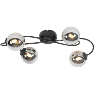 QAZQA athens - Landelijke Plafondlamp - 4 lichts - L 525 mm - Zwart - Woonkamer | Slaapkamer | Keuken