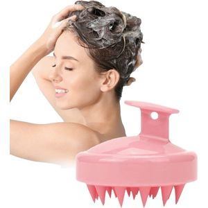 Hoofdmassageborstel, shampoo siliconen haarborstel voor peeling en hoofdmassage om de doorbloeding van de hoofdhuid te verbeteren, roze