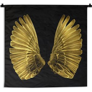 Wandkleed Goud - Gouden vleugels op een zwarte achtergrond Wandkleed katoen 150x150 cm - Wandtapijt met foto
