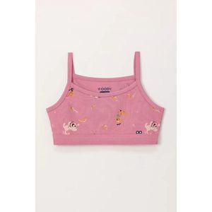 Woody Meisjes Topje – Roze met Labradoodle Print – Zacht Katoen – Onderhemdje of Top - 8 jaar