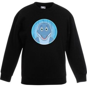 Kinder sweater zwart met vrolijke dolfijn print - dolfijnen trui - kinderkleding / kleding 134/146