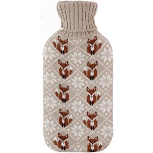 Warmwaterkruik - Beige - 2L - Met Hoes - Winter Print - Vos