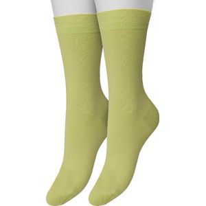 Bonnie Doon Basic Sokken Dames Groen maat 36/42 - 2 paar - Basis Katoenen Sok - Gladde Naden - Brede Boord - Uitstekend Draagcomfort - Perfecte Pasvorm - 2-pack - Multipack - Effen - Limoen Groen - Lime - OL834222.269