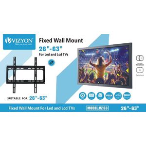 Vizyon VZ63 | Televisie Muurbeugel |Vaste TV beugel | 26"" tot 63"" | Universele |Zwart | VESA 200X200 , 200X400 , 400X400 | max 50kg - 32 inch - 43 inch - 50 inch - 55 inch