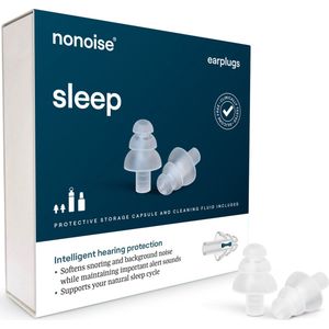 Nonoise - Slapen - Oordoppen - 1 paar - Anti Snurk - Herbruikbaar - 1 size fits all - inclusief opbergkoker + schoonmaakvloeistof - Uniek keramisch filter - 33 dB (SNR) - Transparant