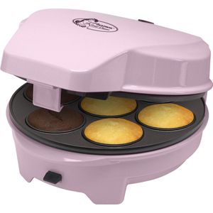 Bestron 3-in-1 cakemaker in retro-design, met 3 verwisselbare bakplaten: donut-, cupcake- en cakepopmaker, met indicatielampje & antiaanbaklaag, 700 watt, kleur: roze