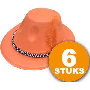 Oranje Feesthoed | 6 stuks Oranje Hoed met Veer | Feestartikelen Oranje Hoofddeksel | Feestkleding EK/WK Voetbal