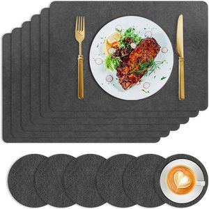 MØBLER & CO Placemats Lederlook - Placemat Kunststof 43 x 30cm - Waterdicht , Hittebestendig , Antislip & Makkelijk schoon - Placemats 6 Stuks & Onderzetter 6 Stuks - Zwart
