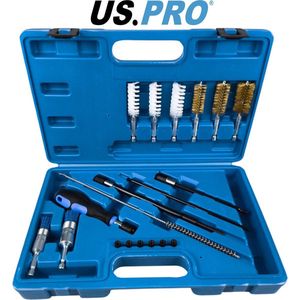 Borstelset voor het reinigen van de injectors - injectorboringen / zittingen - schroefdraad - gaten en leidingen 19-delig