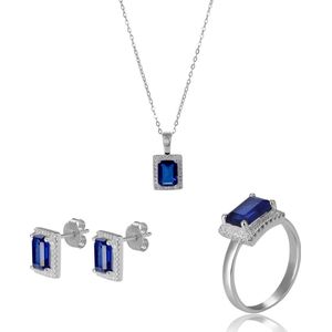 Orphelia SET-7425/SA/60 - Juwelenset: Ketting + Oorbellen + Ring - Zilver 925 - Zirkonia Saffier - Ring maat 60