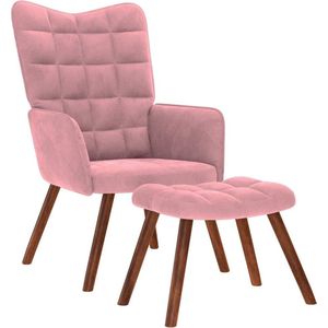 vidaXL Relaxstoel met voetenbank - Fluweel Roze