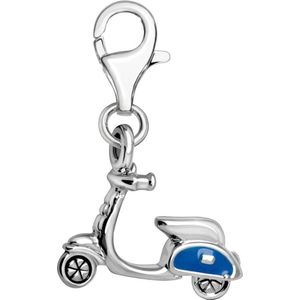 Quiges – Charm – Hanger - 3D Scooter Blauw - Verzilverd - karabijnslot - geschikt - voor - Zinzi, Thomas – Sabo - Ti Sento - Bedelarmband - QHC179
