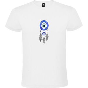 Wit T-shirt met Dromenvanger in Blauw en Wit size 3XL