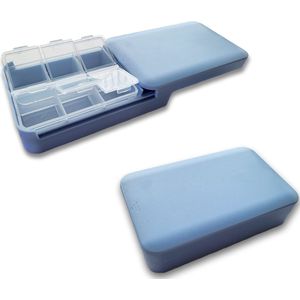 PillMeds - Pillendoos - Met hoes - 6 vakken - Grote vakken - Schruifbaar - Blauw