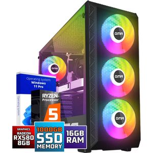 GMR Power Gaming PC - Ryzen 5 | 16 GB RAM | 1000GB SSD | RX 580 Radeon | Windows 11 Pro | WiFi & Bluetooth
