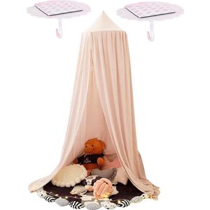 Babybaldakijn, bedhemel voor kinderen, babybed, katoen, hangende muggen voor slaapkamer, kleedkamer, spel, lezen, hoogte 250 cm, roze