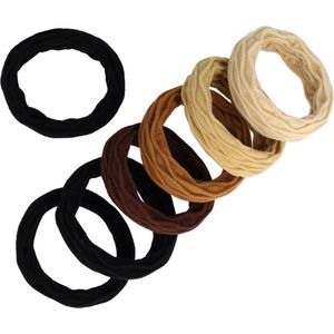 Haarsoires Haarelastieken basic - Endless geribbeld - Bruin zwart beige - Set van 7 - Eenvoudige Haar Elastieken voor Dagelijks Gebruik