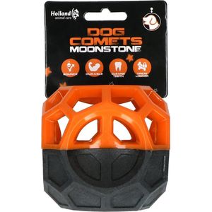 Dog Comets Moonstone - Traktatie kubus - Hondenspeelgoed - Intelligentie speelgoed - Stuiterend - Met pieper - Rubber - 9x10x9 cm - Oranje/Zwart