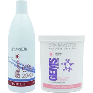 Spa Master Blondeerset – Gems Platinum Blondeerpoeder 500g + Cream Developer 6% 20VOL 930ml – All-in-one voor Veilig en Intens Blond – Salonkwaliteit voor Thuis