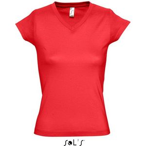 Dames t-shirt V-hals rood 100% katoen slimfit - Dameskleding shirts 44