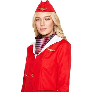 Karnival Costumes Stewardess Kostuum Carnavalskleding Dames Carnaval - Polyester - Rood - Maat XL - 5-Delig Jasje/Ingenaaid shirt/Rok/Hoed/Nek accessoire