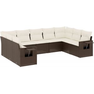 vidaXL Loungeset - Loungesets - Tuinset - Tuinbank - 9-delige Loungeset met kussens poly rattan bruin